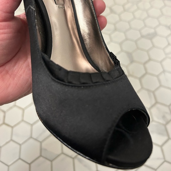 BCBG Black Satin Peep-Toe Pumps, Sz 7.5 - Picture 6 of 9
